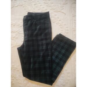 Preppy Academia Green Tartan Talbots Velveteen Straight Leg Pant Size 14 Work